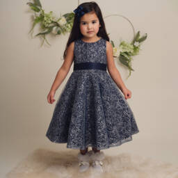 Sevva-Girls Elegant Navy & Silver Dress | Childrensalon Outlet