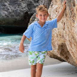 Shade Critters-Boys Blue Botanical Print Swim Shorts (UPF 50+) | Childrensalon Outlet