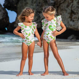 Shade Critters-Girls Pink Botanical Printed Swimsuit (UPF50+) | Childrensalon Outlet