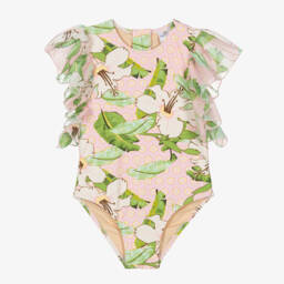 Shade Critters-Girls Pink Botanical Printed Swimsuit (UPF50+) | Childrensalon Outlet