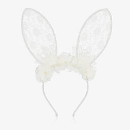Sienna Likes To Party-Ободок для волос с заячьими ушками и кружевным украшением белого цвета | Childrensalon Outlet