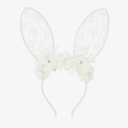 Sienna Likes To Party-Ободок для волос с заячьими ушками и кружевным украшением белого цвета | Childrensalon Outlet