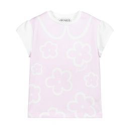 Simonetta-Pink & White Cotton T-Shirt | Childrensalon Outlet