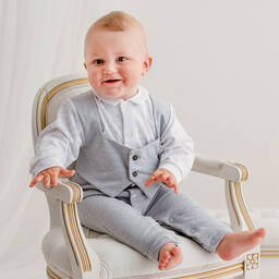 Sofija-Baby Boys Grey Suit Romper | Childrensalon Outlet