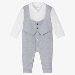 Sofija-Baby Boys Grey Suit Romper | Childrensalon Outlet