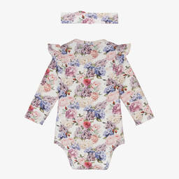 Sofija-Baby Girls Ivory Cotton Floral Bodysuit Set | Childrensalon Outlet