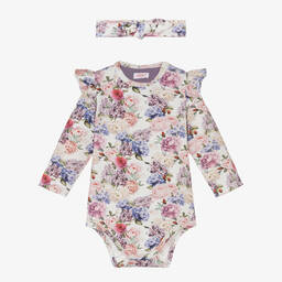Sofija-Baby Girls Ivory Cotton Floral Bodysuit Set | Childrensalon Outlet