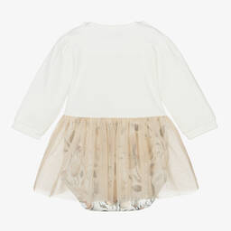 Sofija-فستان قطن لون عاجي وذهبي للمولودات | Childrensalon Outlet