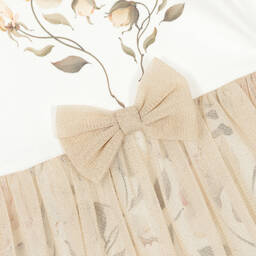 Sofija-فستان قطن لون عاجي وذهبي للمولودات | Childrensalon Outlet
