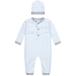 Sofija-Blue Cotton Romper & Hat Set | Childrensalon Outlet
