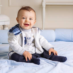 Sofija-Boys Ivory and Navy Cotton Set | Childrensalon Outlet