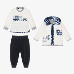 Sofija-Boys Ivory and Navy Cotton Set | Childrensalon Outlet