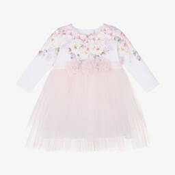 Sofija-Girls Blush Floral Cotton & Tulle Frock | Childrensalon Outlet