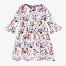 Sofija-Girls Ivory Floral Cotton Dress | Childrensalon Outlet