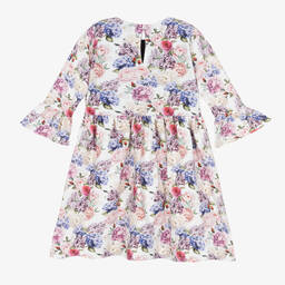 Sofija-Girls Ivory Floral Cotton Dress | Childrensalon Outlet