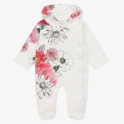 Sofija-Girls' Ivory Quilted Cotton Pramsuit | Childrensalon Outlet