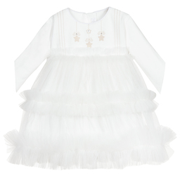 Sofija-فستان قطن و تول لون عاجي و بيج للمولودات | Childrensalon Outlet