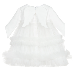 Sofija-فستان قطن و تول لون عاجي و بيج للمولودات | Childrensalon Outlet