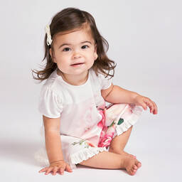 Sofija-فستان قطن لون عاجي و زهري للمولودات | Childrensalon Outlet