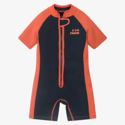 Soli Swim-Boys Navy Blue & Orange Wet Suit | Childrensalon Outlet