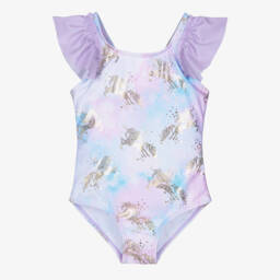Soli Swim-Girls Lilac & Gold Unicorn Print Swimsuit (UPF50+) | Childrensalon Outlet