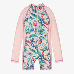Soli Swim-Розовый солнцезащитный комбинезон с попугаями (UPF50+) | Childrensalon Outlet