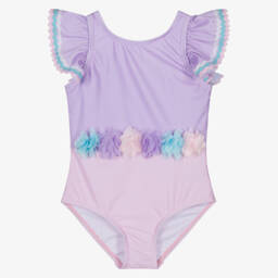 Soli Swim-Girls Pink & Purple Flowers Swimsuit (UPF50+) | Childrensalon Outlet