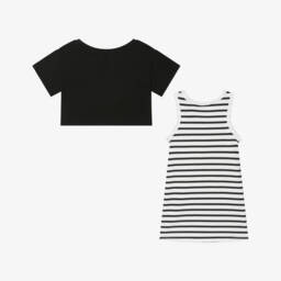 Sonia Rykiel Paris-Хлопковый комплект в полоску для девочек антрацитового цвета | Childrensalon Outlet