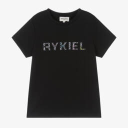 Sonia Rykiel Paris-Girls Elegant Black Embroidered Tee | Childrensalon Outlet