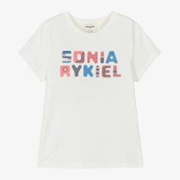 Sonia Rykiel Paris-Girls Ivory Cotton Logo Tee | Childrensalon Outlet