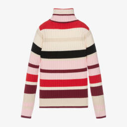 Sonia Rykiel Paris-توب بياقة عالية مقلم محبوك لون أحمر للبنات | Childrensalon Outlet