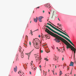 Sonia Rykiel Paris-Розовое платье из вискозы с парижским принтом | Childrensalon Outlet