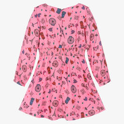 Sonia Rykiel Paris-Розовое платье из вискозы с парижским принтом | Childrensalon Outlet