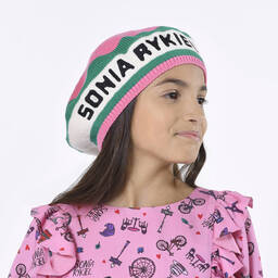 Sonia Rykiel Paris-Girls Pink Striped Knitted Beret | Childrensalon Outlet