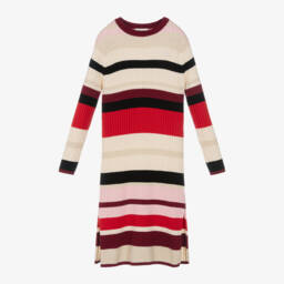 Sonia Rykiel Paris-فستان محبوك مقلم لون أحمر | Childrensalon Outlet