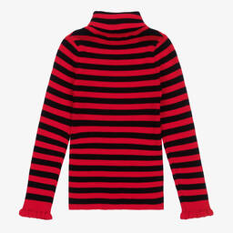 Sonia Rykiel Paris-Girls Red Stripe Cotton Roll Neck Top | Childrensalon Outlet