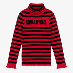 Sonia Rykiel Paris-Girls Red Stripe Cotton Roll Neck Top | Childrensalon Outlet