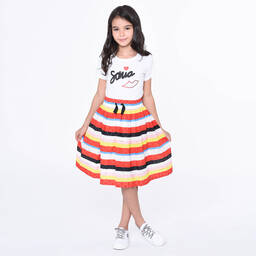 Sonia Rykiel Paris-Girls Red Striped Cotton Skirt | Childrensalon Outlet