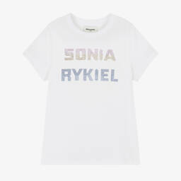 Sonia Rykiel Paris-Girls Sparkling White Cotton Tee | Childrensalon Outlet