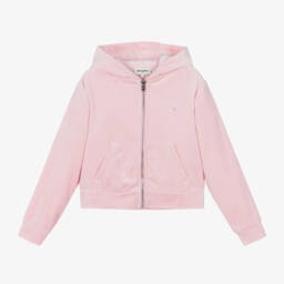 Sonia Rykiel Paris-Girls Velvet Pink Zip Hoodie | Childrensalon Outlet