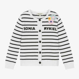 Sonia Rykiel Paris-Girls White & Black Striped Cotton Cardigan | Childrensalon Outlet