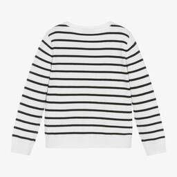 Sonia Rykiel Paris-Girls White & Black Striped Cotton Cardigan | Childrensalon Outlet