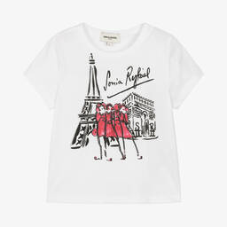 Sonia Rykiel Paris-Girls White Cotton Eifel Tower T-Shirt | Childrensalon Outlet