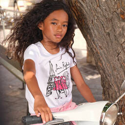 Sonia Rykiel Paris-Girls White Cotton Eifel Tower T-Shirt | Childrensalon Outlet