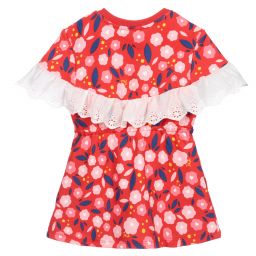 Sonia Rykiel Paris-Red Cotton Jersey Floral Dress | Childrensalon Outlet