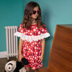 Sonia Rykiel Paris-Red Cotton Jersey Floral Dress | Childrensalon Outlet