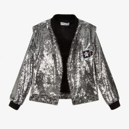 Sonia Rykiel Paris-Серебристая куртка-бомбер с пайетками | Childrensalon Outlet