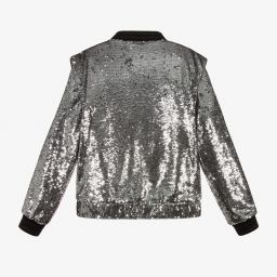 Sonia Rykiel Paris-Серебристая куртка-бомбер с пайетками | Childrensalon Outlet