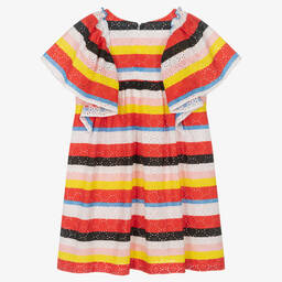 Sonia Rykiel Paris-فستان تينز بناتي قطن مطرز مقلم بطبعة ملونة | Childrensalon Outlet