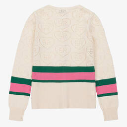 Sonia Rykiel Paris-Teen Girls Ivory Pointelle Knit Cardigan  | Childrensalon Outlet